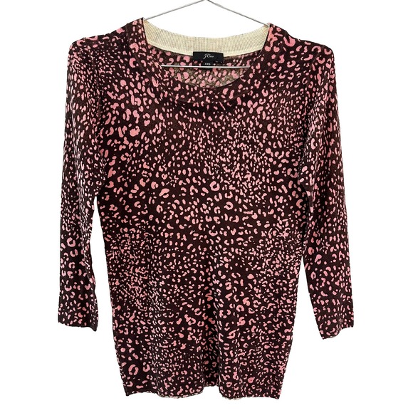 J. Crew Sweaters - J. CREW 100% Merino Wool Crew Neck Sweater • XXS • pink, brown, leopard print